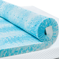 Close-up of the PERLECARE 3" Pregnancy Memory Foam Mattress Topper in blue, showcasing its unique marbled design and breathable texture.