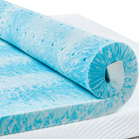 Close-up of the PERLECARE 3" Pregnancy Memory Foam Mattress Topper in blue, showcasing its unique marbled design and breathable texture.