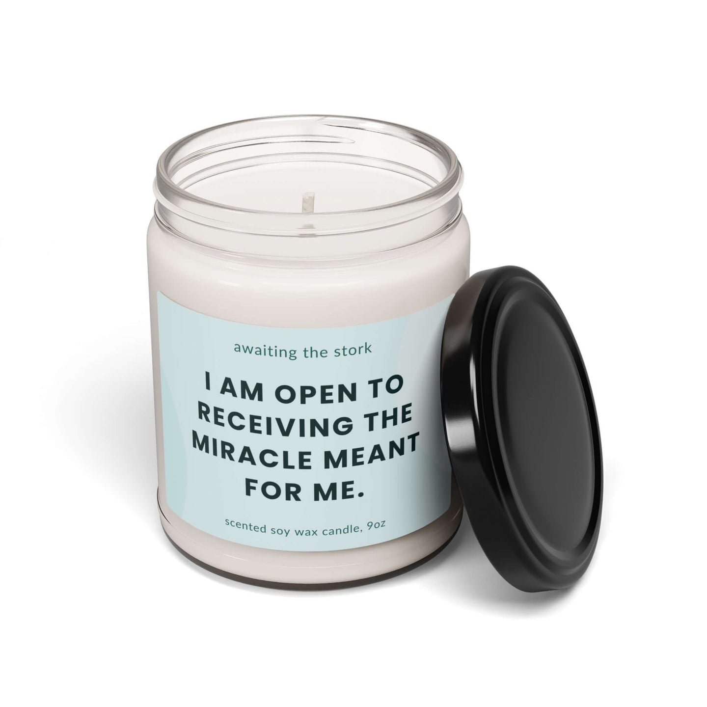 Manifestation soy candle with affirmation for fertility, pregnancy, and postpartum support, 9oz.