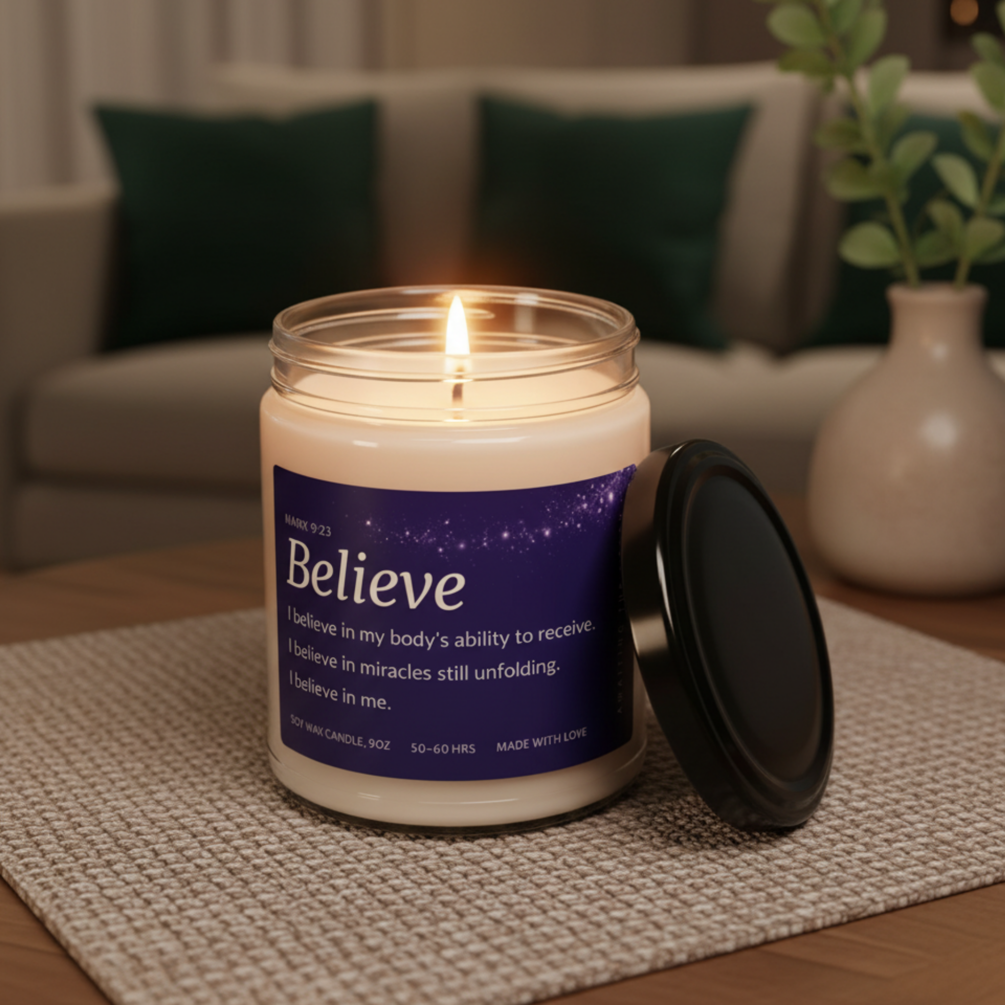 Believe Affirmation Candle for Fertility & TTC | Faith-Inspired Soy Candle for Hope, Calm & Emotional Support