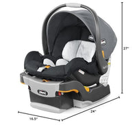 Infant car seat Chicco KeyFit 30 rear-facing seat with dimensions 16.5" x 24" x 27".