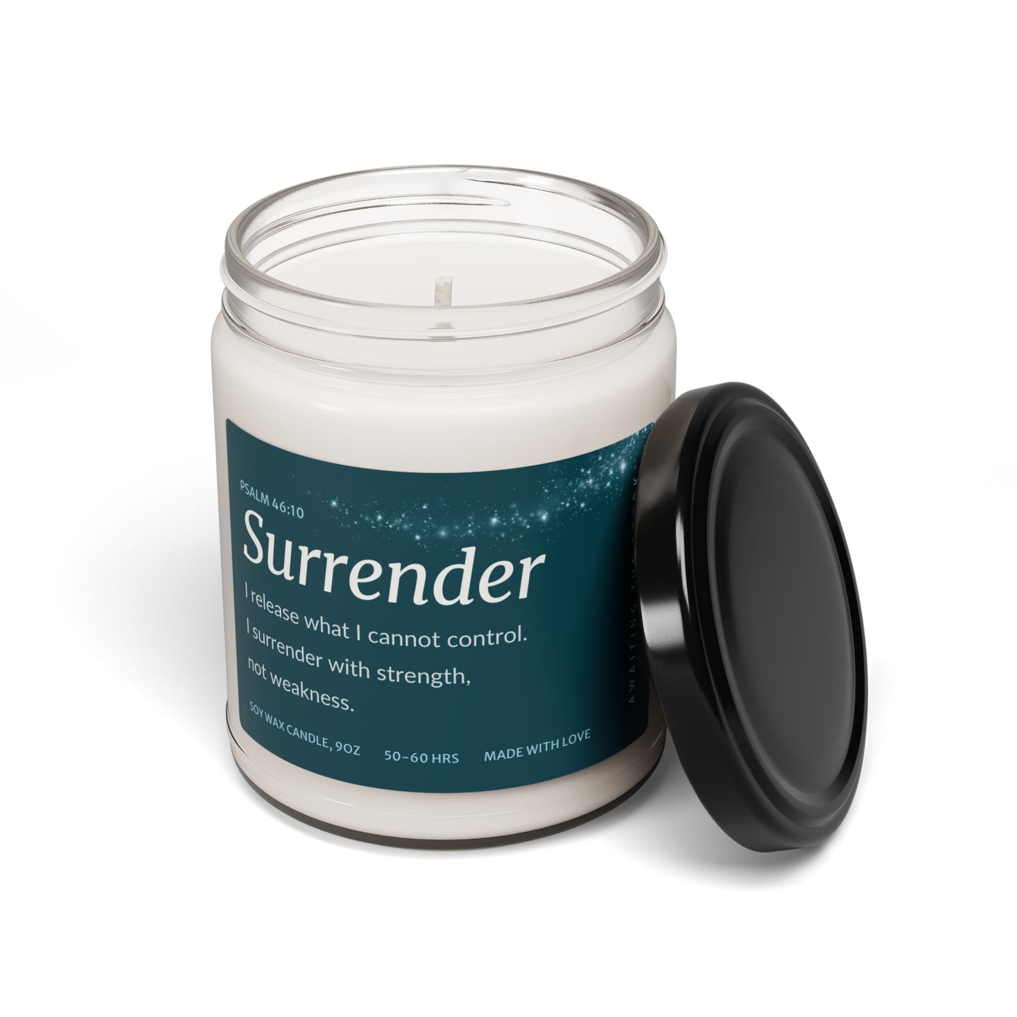 Surrender Fertility Affirmation Candle for TTC, promotes peace and trust with fragrant soy wax.