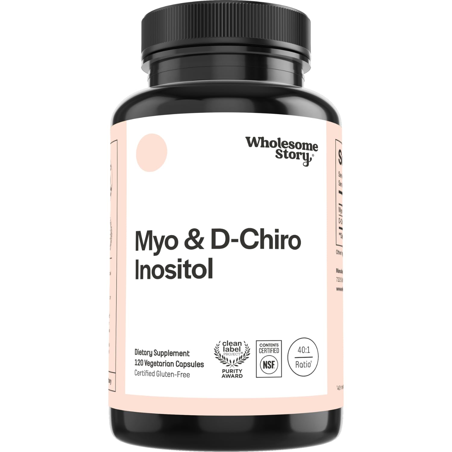 Inositol capsules for fertility: Wholesome Story Myo & D-Chiro Inositol bottle, 120 vegetarian capsules, 40:1 ratio