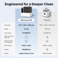 Momcozy's own comparison chart of the D8 against an unnamed competing bottle washer