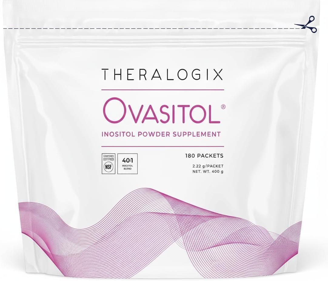 Myo-inositol powder for fertility: Theralogix Ovasitol inositol powder supplement pouch, 180 packets