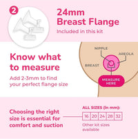 Spectra flange sizing guide showing where to measure and flange sizes from 16 to 32 mm