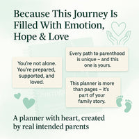 Surrogacy planner with heartfelt messages of support, love, and preparation for intended parents' journey.