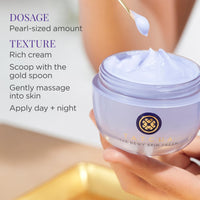 Pregnancy safe face cream application with TATCHA The Dewy Skin Cream, showing dosage and texture for optimal hydration.