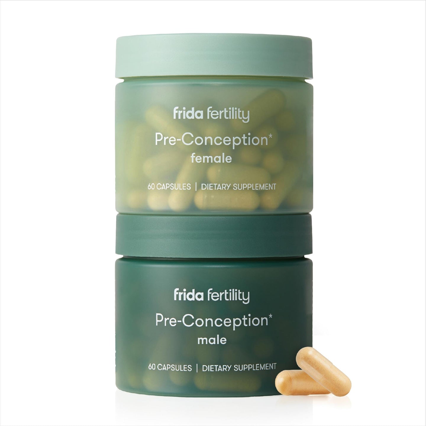 Fertility supplements for women and men - Frida Pre-Conception Set featuring female and male capsules.