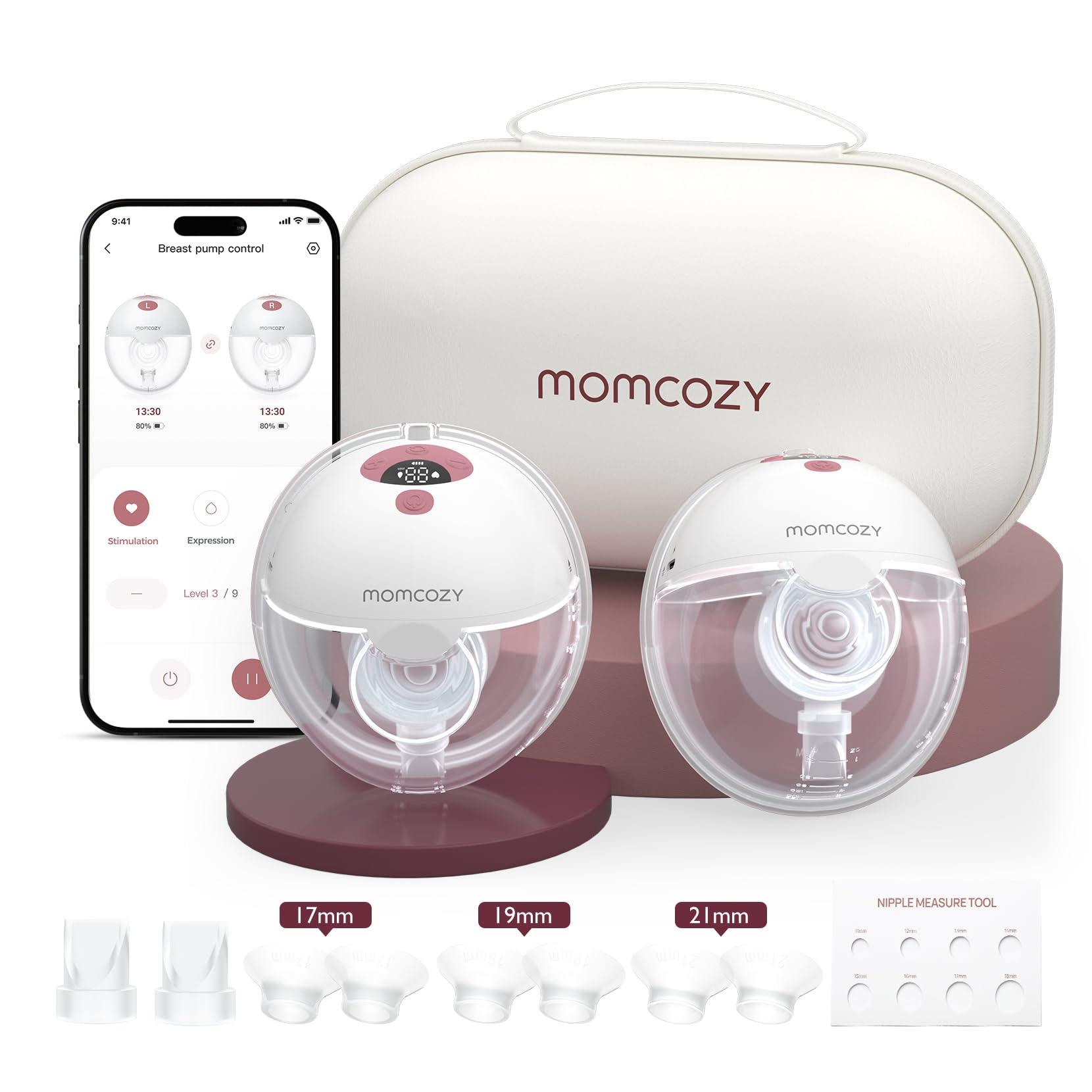 Hands free wearable breast pump with app control and accessories from Momcozy