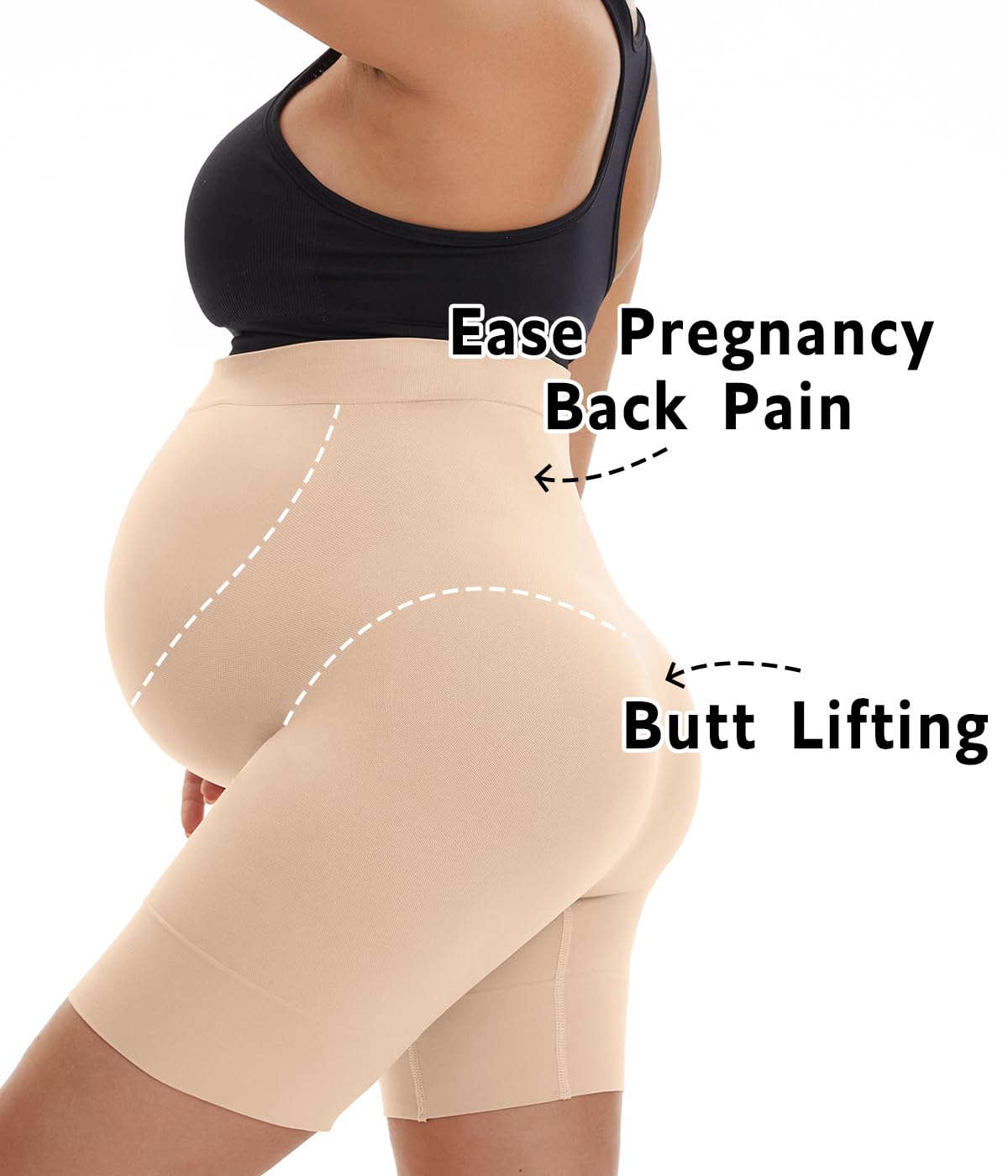 Postpartum shapewear - Seamless belly support shorts by KUNINDOME, designed to ease pregnancy back pain and lift the butt.