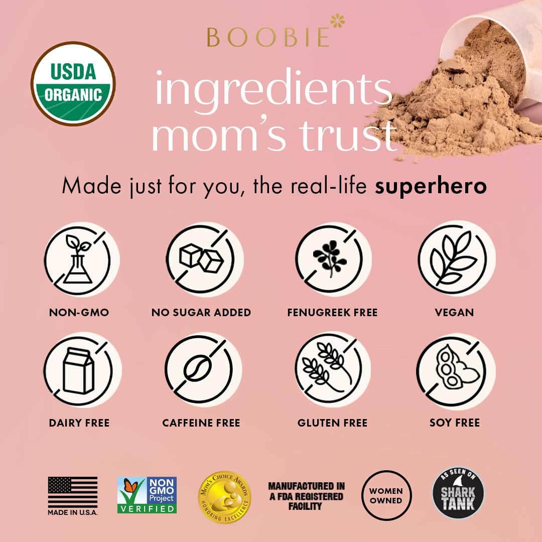Boobie Body certifications: USDA Organic, non-GMO, fenugreek free, vegan, dairy free, caffeine free, gluten free and soy free