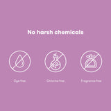 Postpartum pads features showing no harsh chemicals: dye-free, chlorine-free, and fragrance-free.