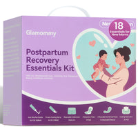Glamommy Postpartum Recovery Kit packaging featuring essential items for new moms to support postpartum healing.