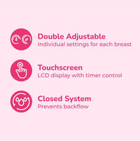 Spectra graphic: double adjustable settings for each breast, touchscreen timer and closed system