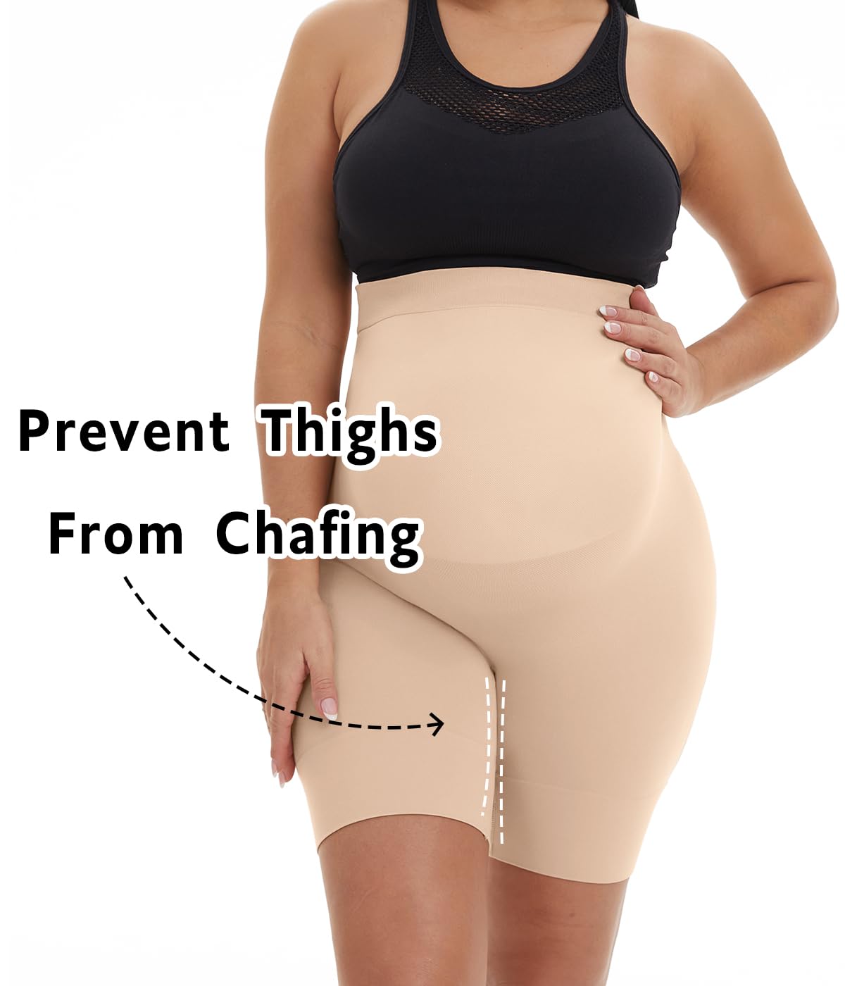 Postpartum shapewear for seamless belly support and preventing thigh chafing during recovery after childbirth.