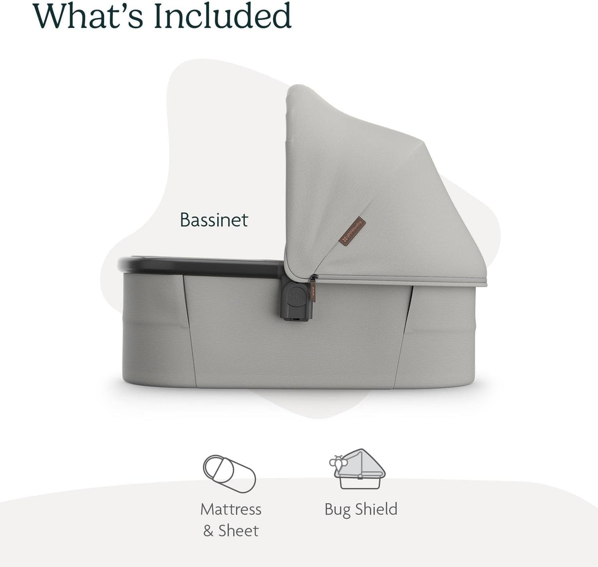 What is included with the UPPAbaby Bassinet V3: the bassinet, a mattress and sheet, and a bug shield