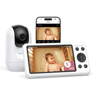 Baby monitor with camera by Momcozy, featuring a 5-inch HD screen and smartphone access for flexible monitoring.