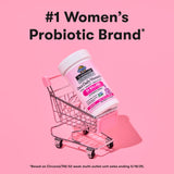 #1 Women's Probiotic Brand* in pink shopping cart featuring Garden of Life probiotics for fertility supplement.