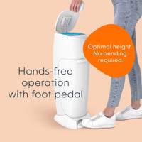 Diaper pail with hands-free foot pedal operation for easy diaper disposal, ideal for maintaining a clean nursery.