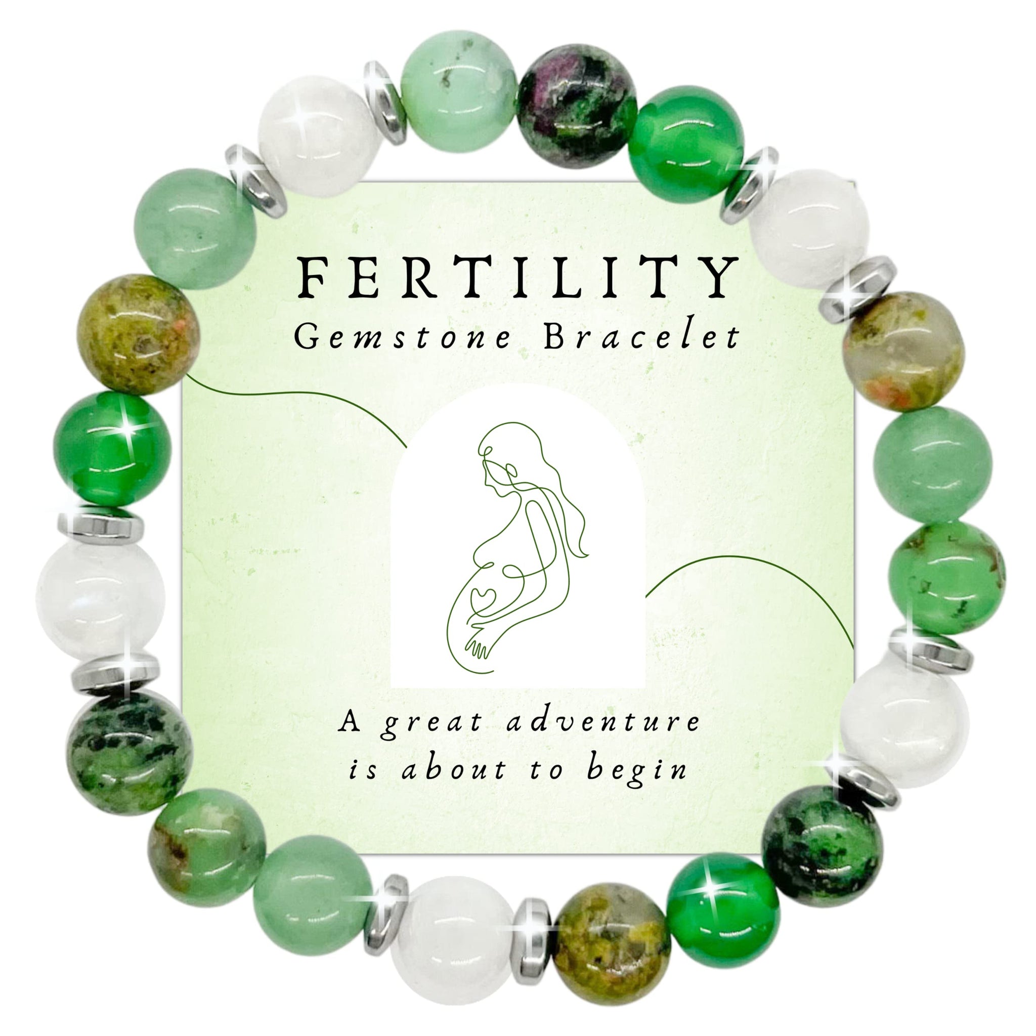 Fertility Crystal Bracelet – Mother’s Ray Aventurine Energy Bracelet surrounded by gemstones for TTC journey.
