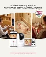 Baby monitor with camera displayed with dual-mode features, allowing parents to watch over baby anywhere, anytime.