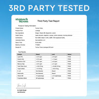 Third party test report for Ginger Drops for Pregnancy Nausea by Stomach Bloom, confirming quality and safety.