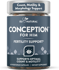 Conception for Him bottle, labelled count, motility and morphology support, 60 vegetarian capsules.