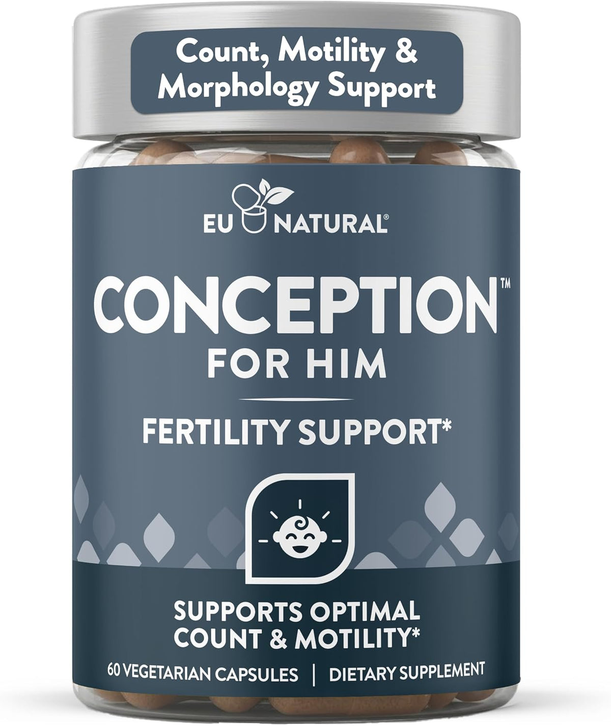 Conception for Him bottle, labelled count, motility and morphology support, 60 vegetarian capsules.
