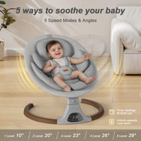 Baby swing for infants with 5 speed modes and angles, designed for soothing babies comfortably.