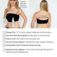 Hands-Free Pumping Bra by Simple Wishes shown on model with zip front for easy adjustment and secure pump support.