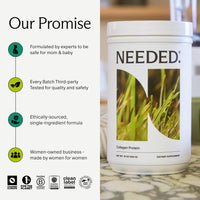 Collagen protein powder for pregnancy by Needed, formulated for safety and quality during motherhood.