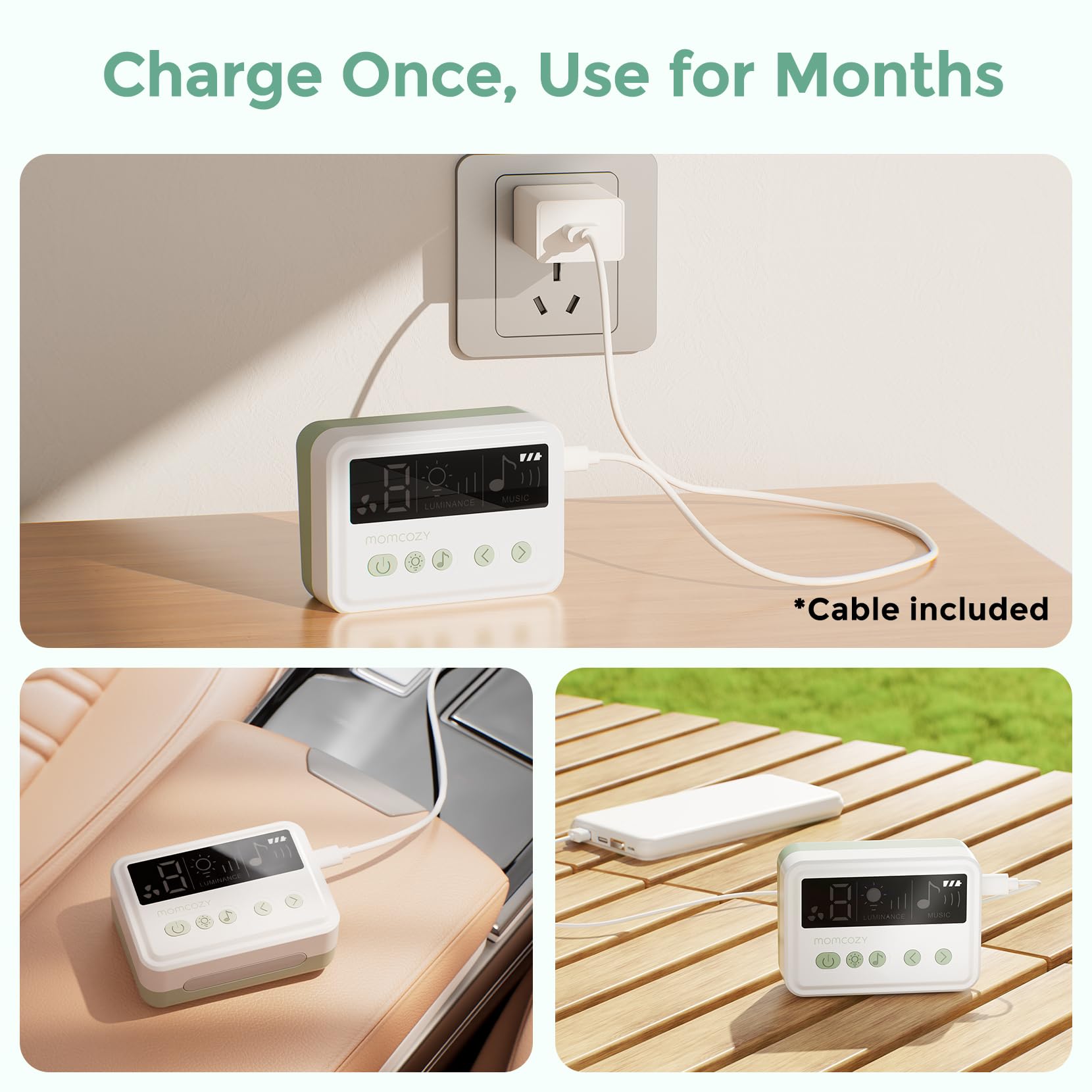 Baby nasal aspirator charging station with included cable, designed for long-lasting use and convenience.