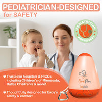 Pediatrician-designed Firefly baby white noise machine with night light for safety, trusted in hospitals for baby comfort.