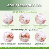 Haakaa instructions for two ways to set the suction: squeeze first, or invert the flange for stronger suction