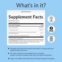 Egg Quality Supplement for Fertility supplement facts, including key ingredients and benefits for egg health.