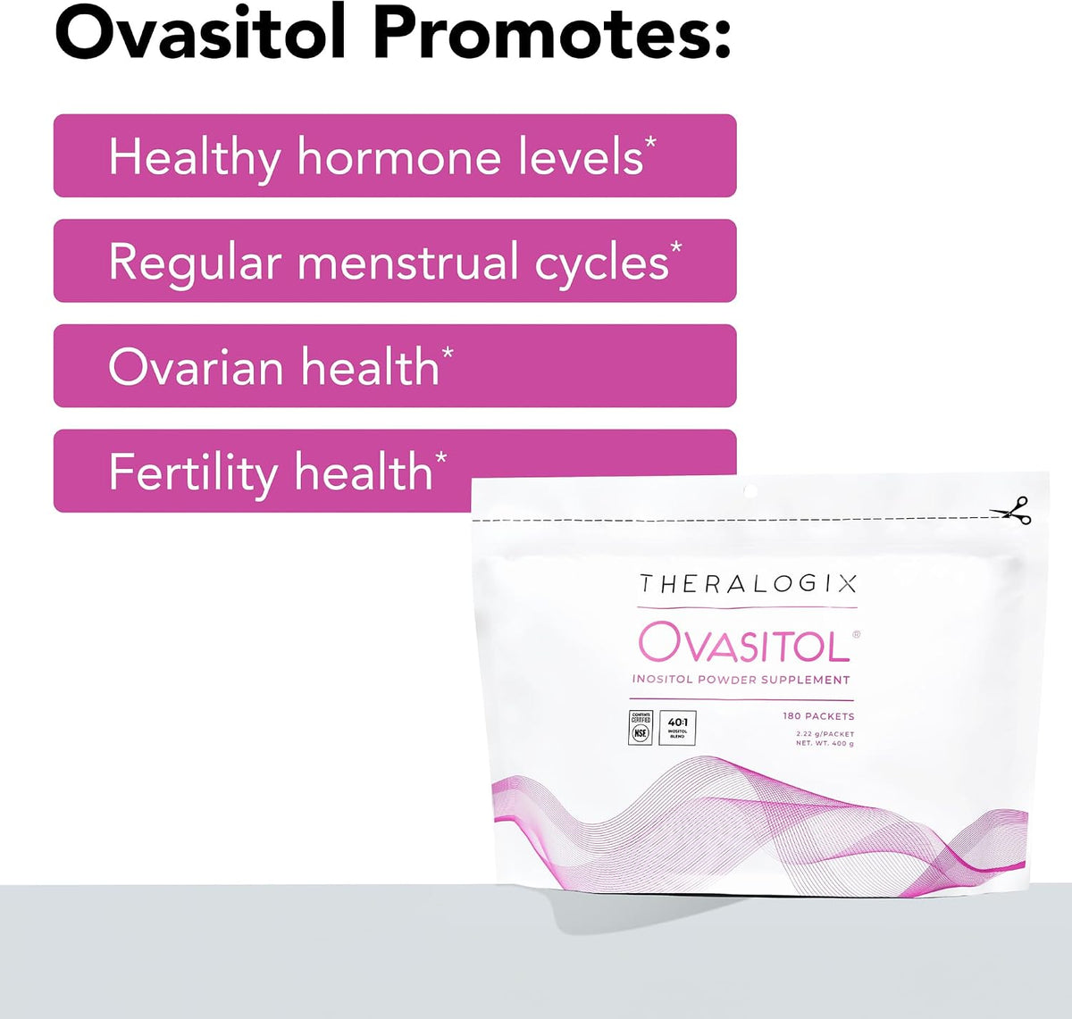 Ovasitol myo-inositol powder for fertility supports hormone levels, regular menstrual cycles and ovarian health
