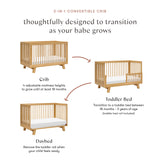 Babyletto Hudson 3-in-1 convertible crib illustration showing crib, toddler bed, and daybed configurations.