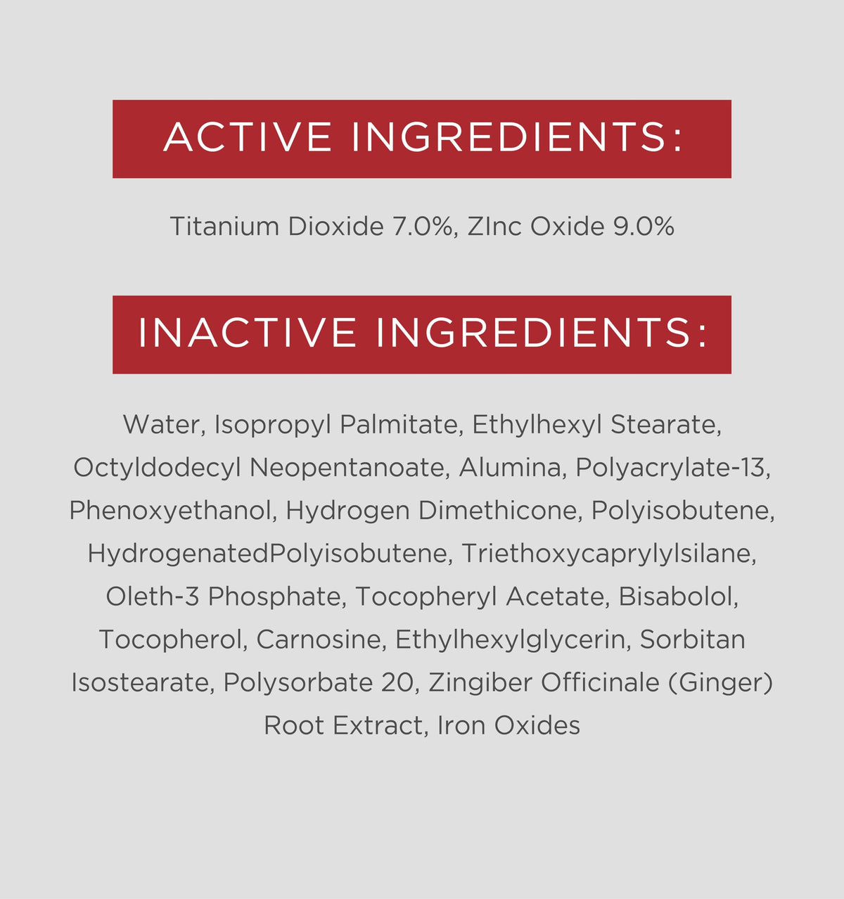 EltaMD UV Physical active ingredients, titanium dioxide 7% and zinc oxide 9%, with the inactive ingredients list