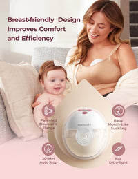 Hands free wearable breast pump featuring breast-friendly design for comfort and efficiency with a baby.