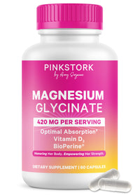 Magnesium Glycinate for Pregnancy – Pink Stork 420 MG dietary supplement with Vitamin D.