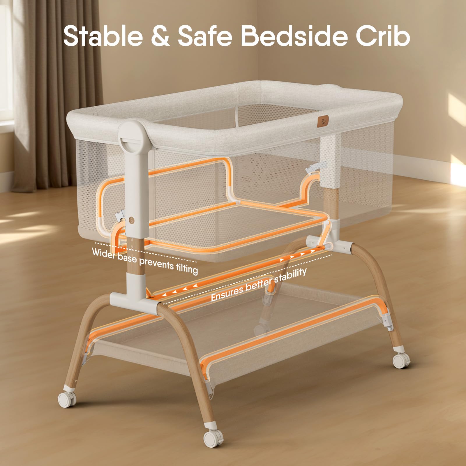Stable and Safe Bedside Bassinet – BabyBond 3-in-1 Baby Bassinet Sleeper providing comfort for newborns.