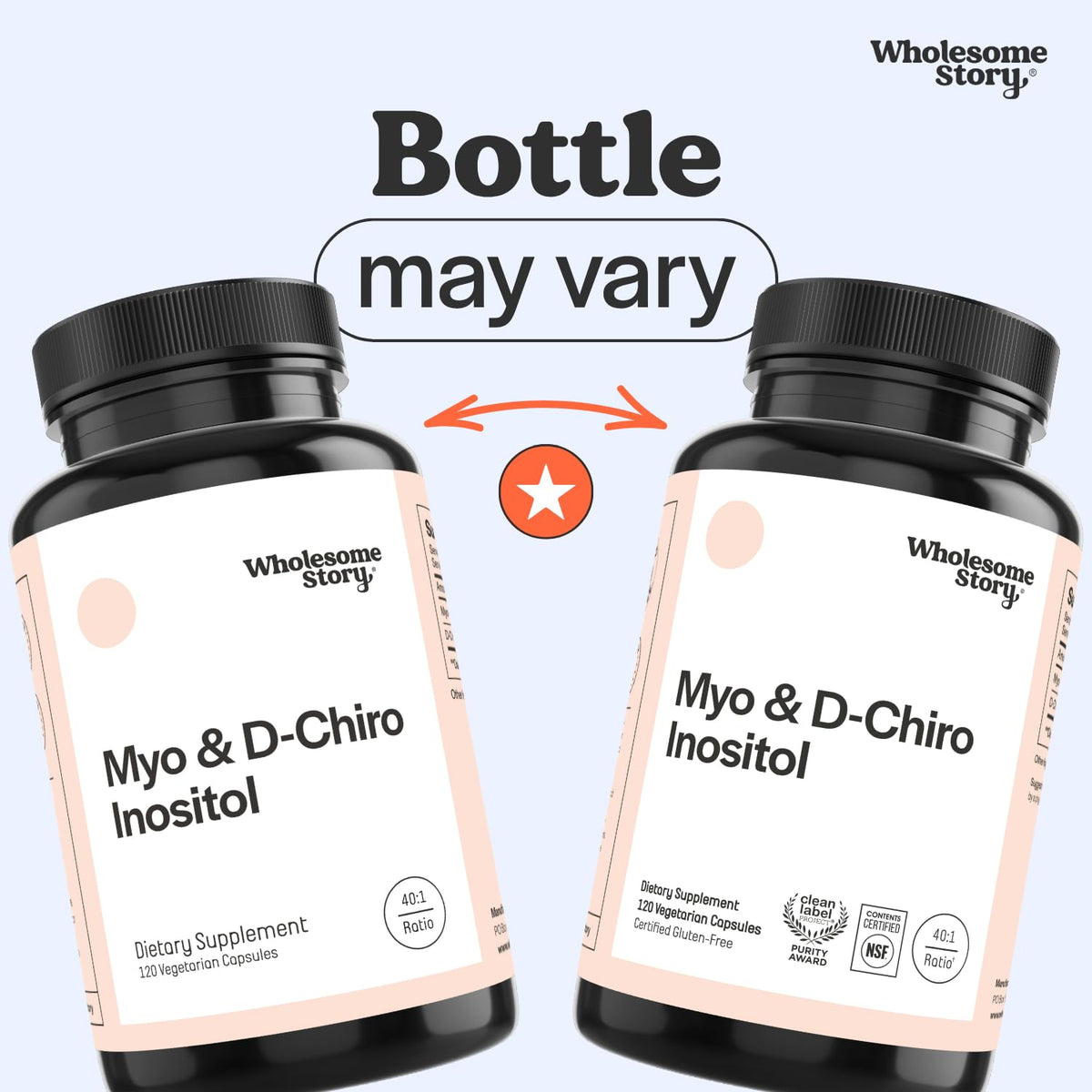 Wholesome Story inositol bottle packaging may vary between two label designs