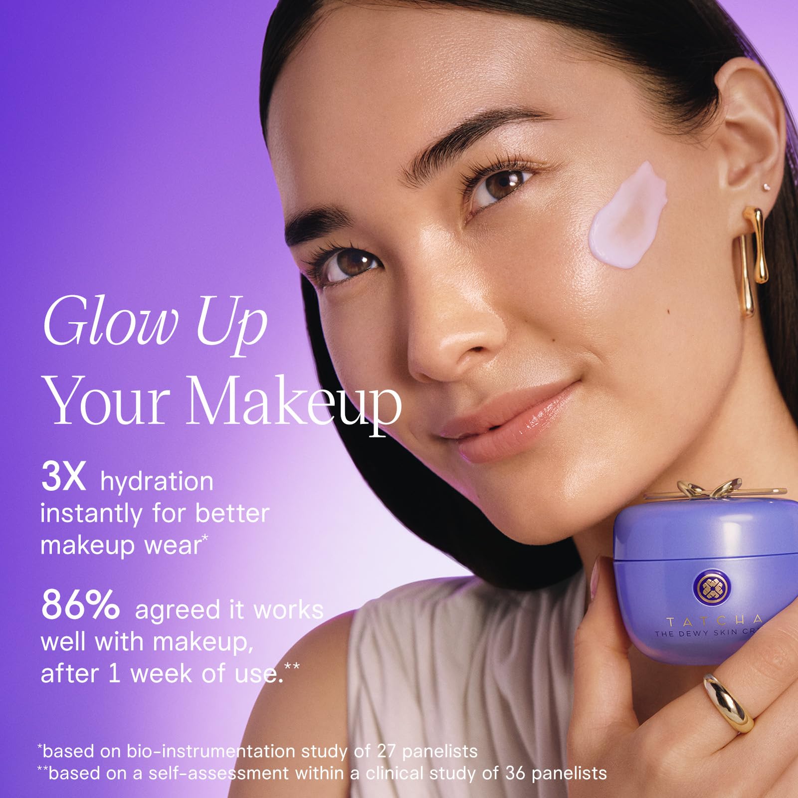 Pregnancy safe face cream by TATCHA, promoting hydration and glow for makeup wear.