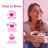 How to brew Pink Stork Organic Fertility Tea for women with steeping instructions and serving sizes.