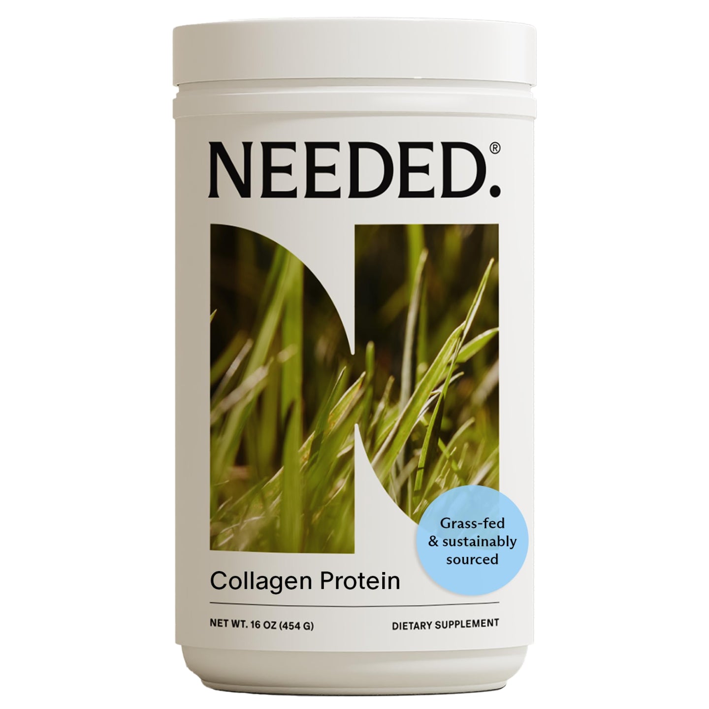Collagen protein powder for pregnancy by Needed, grass-fed and sustainably sourced, 16 oz dietary supplement.