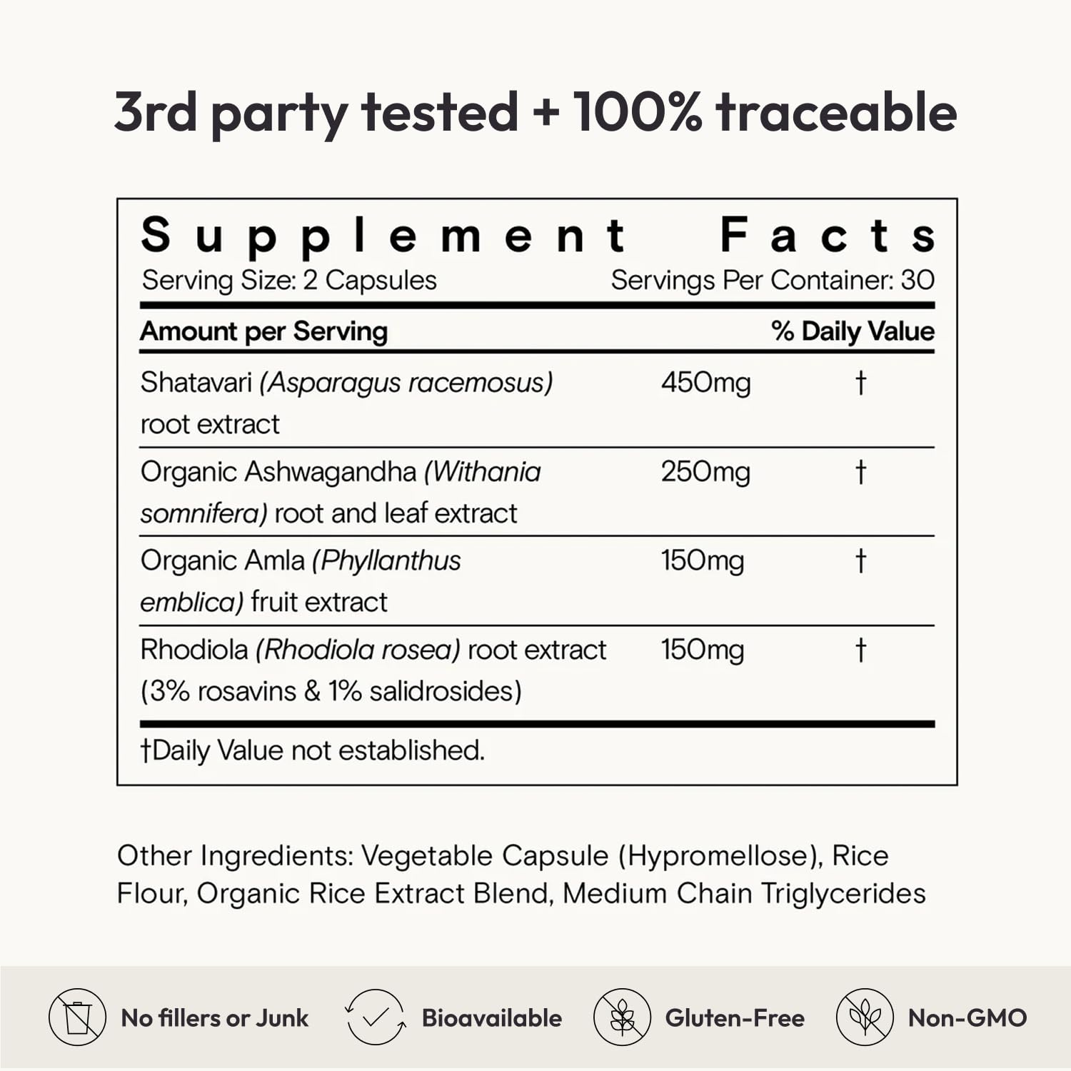 Supplement facts for Moon Juice SuperYou stress relief supplements for women, highlighting key ingredients and serving size.
