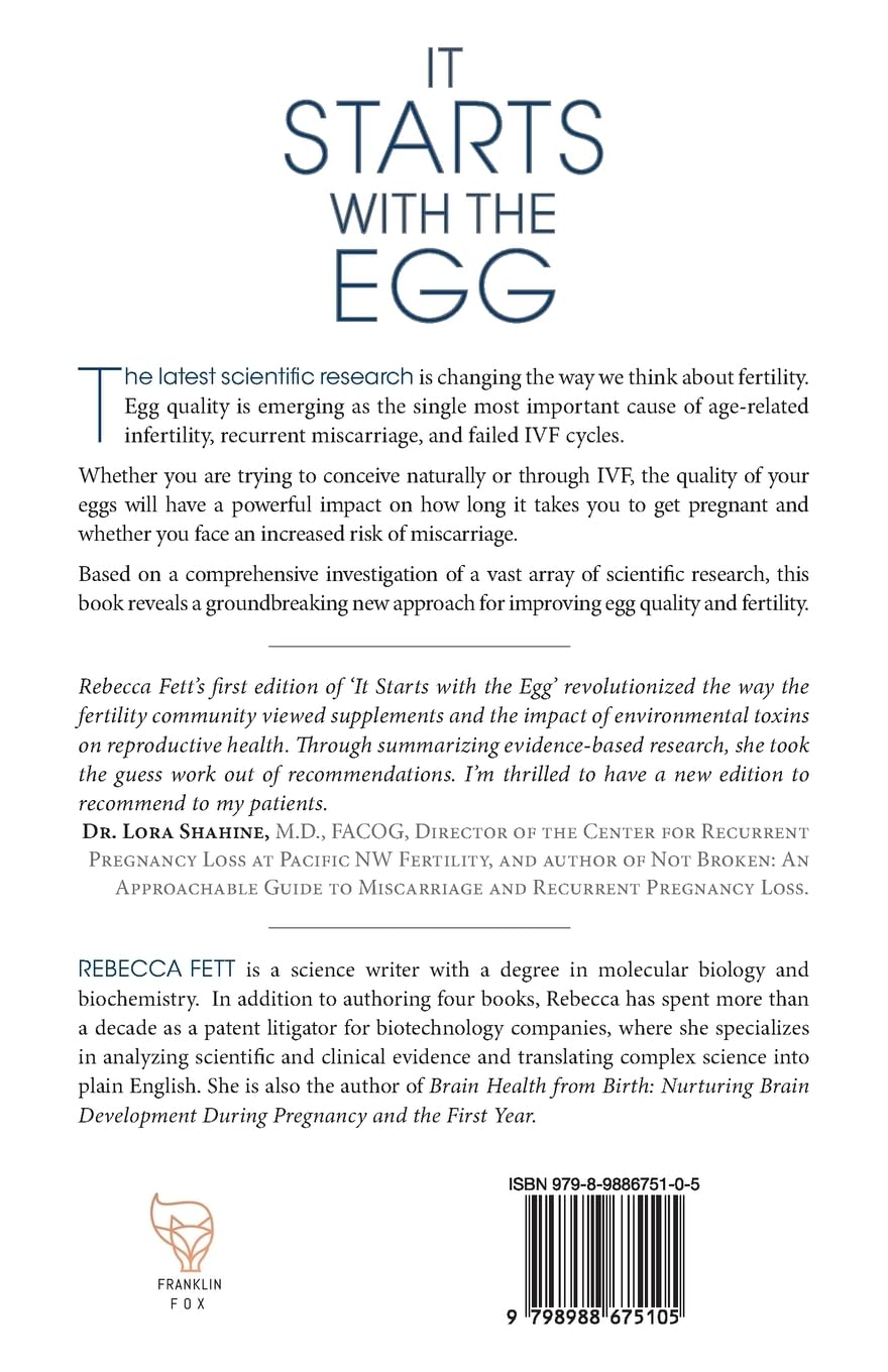 Book cover of 'It Starts with the Egg' discussing how to improve egg quality and fertility based on scientific research.