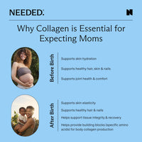 Collagen protein powder for pregnancy supports hydration, hair, skin & nails before birth and recovery after birth.