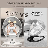Comparison of Zoicay 3-in-1 baby swing for infants showing 360° rotate vs 180° recline features.